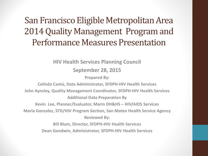 san francisco eligible metropolitan area 2014 quality