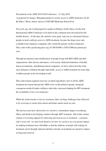 Presentation at the AIDS 2010 IAS Conference  21 July 2010  'A proposal for change: Managing