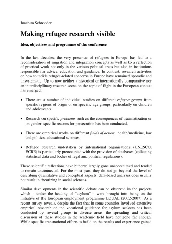 Making refugee research visible  Idea, objectives and programme of the conference  In the last