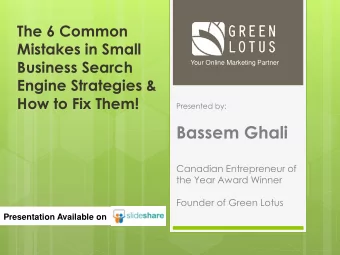 Bassem Ghali  Canadian Entrepreneur of  the Year Award Winner  Founder of Green Lotus  Presentation