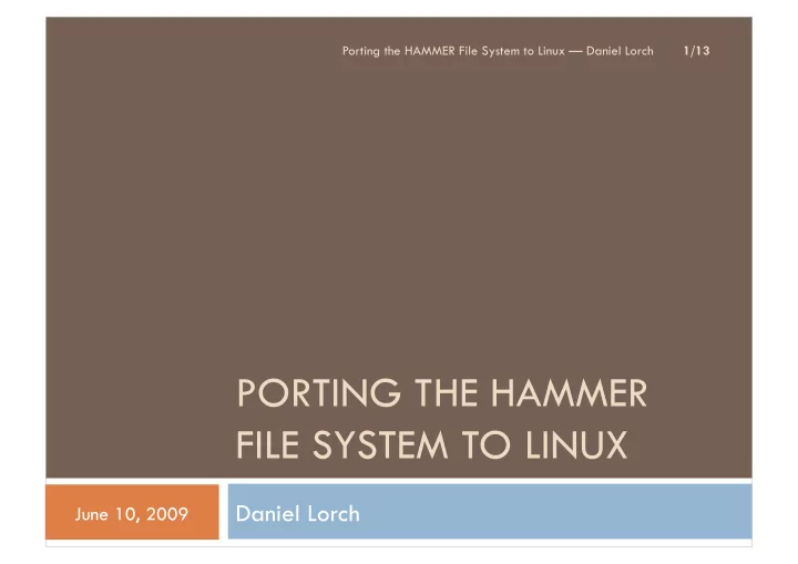 porting the hammer file system to linux