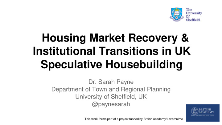 housing market recovery amp institutional transitions in