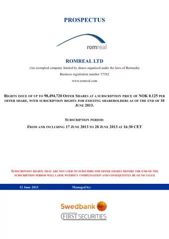 PROSPECTUS  ROMREAL LTD  (An exempted company limited by shares organised under the laws of