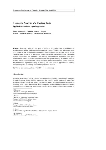 Geometric Analysis of a Capture Basin  Application to cheese ripening process Salma Mesmoudi