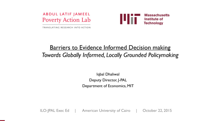 barriers to evidence informed decision making towards