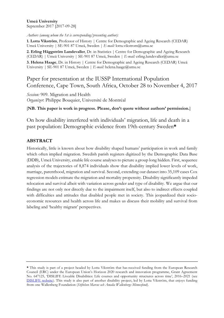 paper for presentation at the iussp international