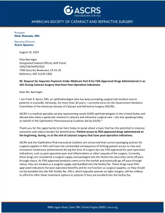 August 19, 2019  Elise Barringer  Designated Federal Official, HOP Panel  CMS/CM/HAPG/DOC  7500