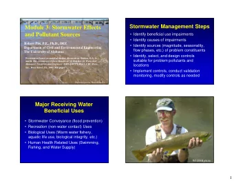 Module 3: Stormwater Effects  and Pollutant Sources   Identify beneficial use impairments