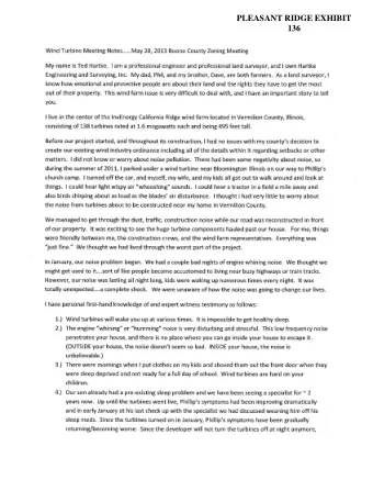 PLEASANT RIDGE EXHIBIT  136 Wind Turbine Meeting Notes ...... May 28, 2013 Boone County Zoning