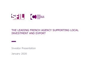 INVESTMENT AND EXPORT  Investor Presentation  January 2020  Disclaimer  This document does not