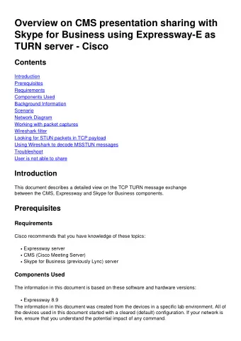 Overview on CMS presentation sharing with  Skype for Business using Expressway-E as  TURN server -