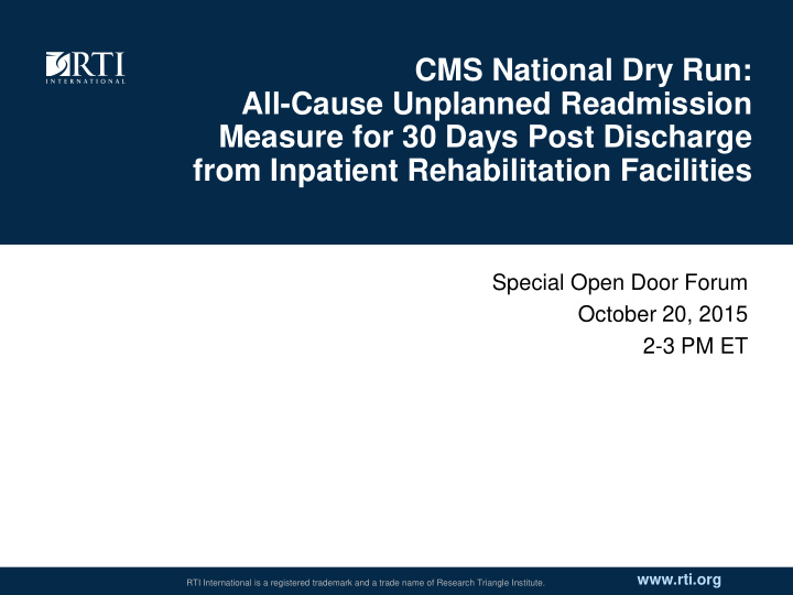 cms national dry run all cause unplanned readmission