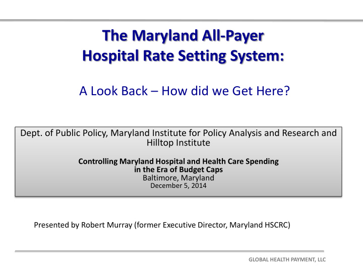 the maryland all payer hospital rate setting system