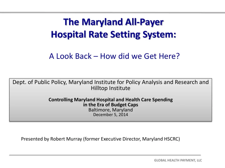 the maryland all payer hospital rate setting system