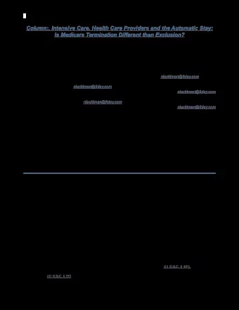 Column:, Intensive Care, Health Care Providers and the Automatic Stay:  Is Medicare Termination