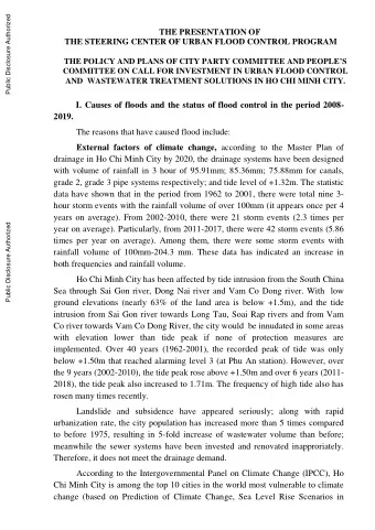I. Causes of floods and the status of flood control in the period 2008-  2019.  Public Disclosure