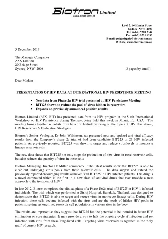 5 December 2013  The Manager Companies  ASX Limited  20 Bridge Street  Sydney  NSW  2000  (3 pages