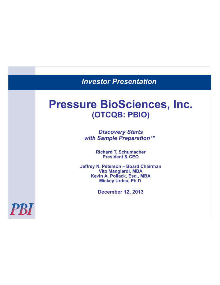 pressure biosciences inc