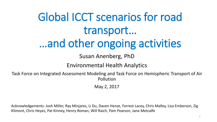 glob obal icct s scenarios for road transport and o other