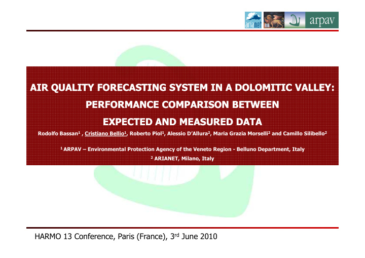 air quality forecasting system in a dolomitic valley air