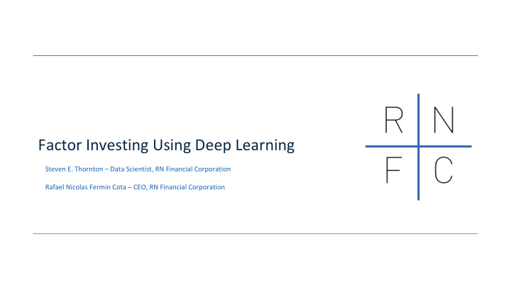 factor investing using deep learning