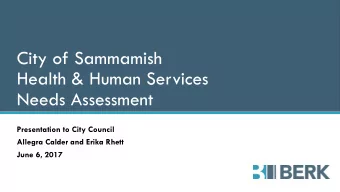 City of Sammamish  Health &amp; Human Services  Needs Assessment  Presentation to City Council