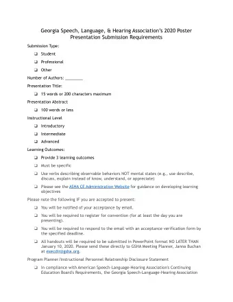 Georgia Speech, Language, &amp; Hearing Associations 2020 Poster  Presentation Submission