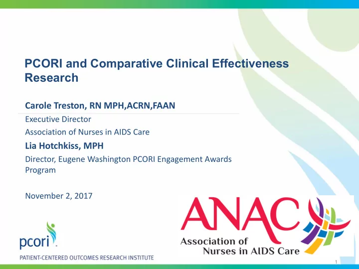 pcori and comparative clinical effectiveness research