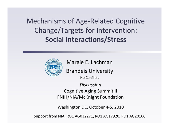 mechanisms of age related cognitive change targets for