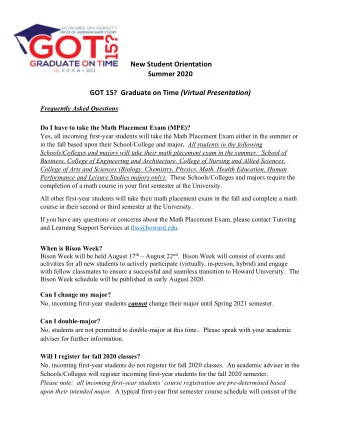 New Student Orientation  Summer 2020 GOT 15?  Graduate on Time (Virtual Presentation)  Frequently