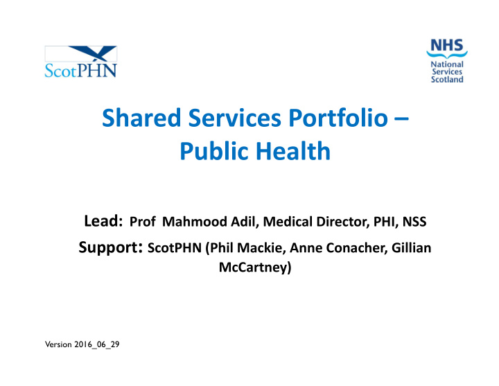 shared services portfolio public health