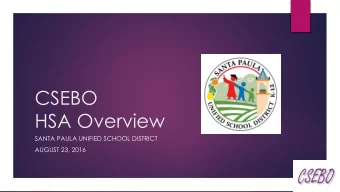 HSA Overview  SANTA PAULA UNIFIED SCHOOL DISTRICT  AUGUST 23, 2016  2  HSA Basics  3  Two Parts: