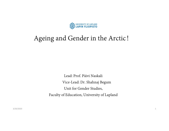 ageing and gender in the arctic