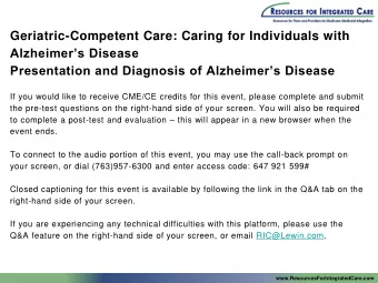 Geriatric-Competent Care: Caring for Individuals with Alzheimers Disease Presentation and