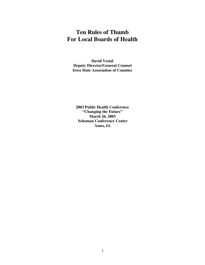 ten rules of thumb for local boards of health