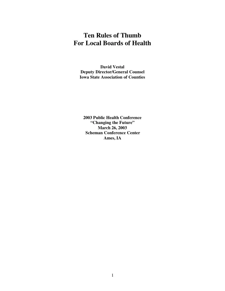 ten rules of thumb for local boards of health