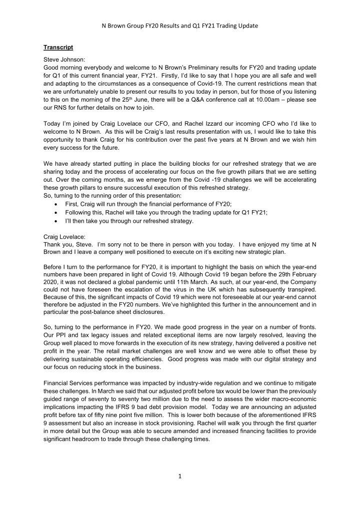 n brown group fy20 results and q1 fy21 trading update