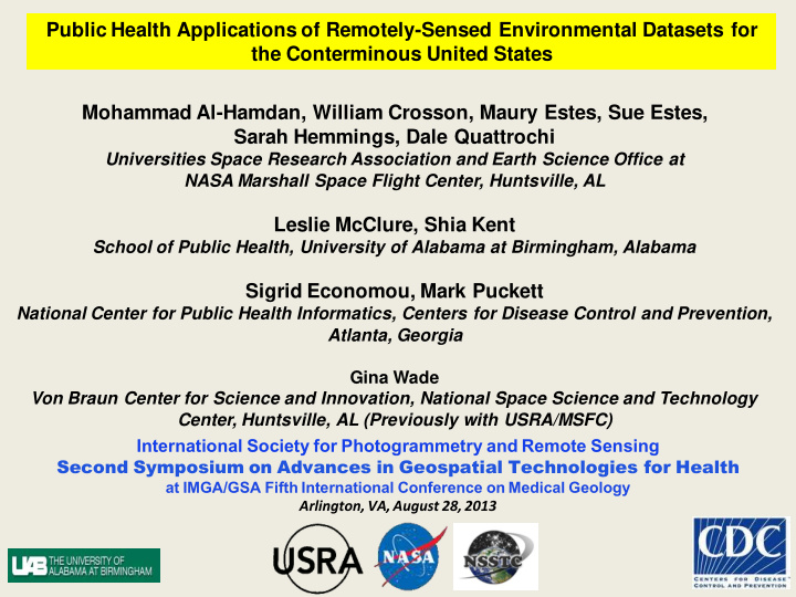 public health applications of remotely sensed