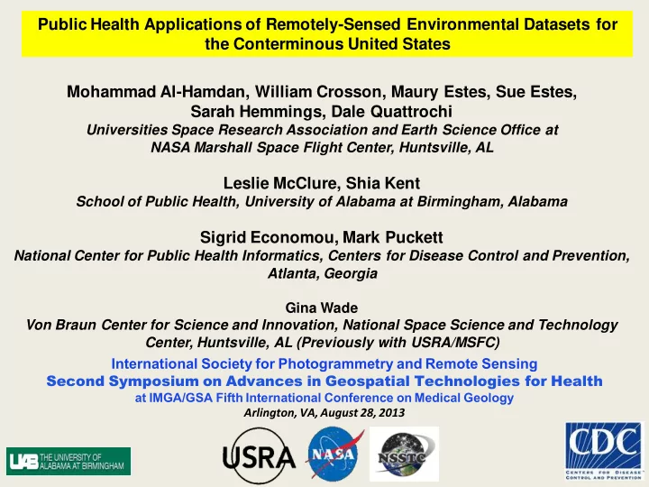 public health applications of remotely sensed
