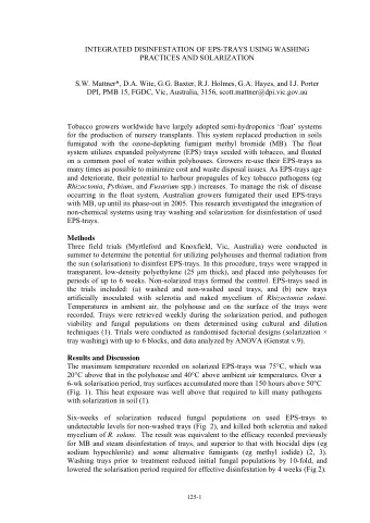 INTEGRATED DISINFESTATION OF EPS-TRAYS USING WASHING  PRACTICES AND SOLARIZATION  S.W. Mattner*,
