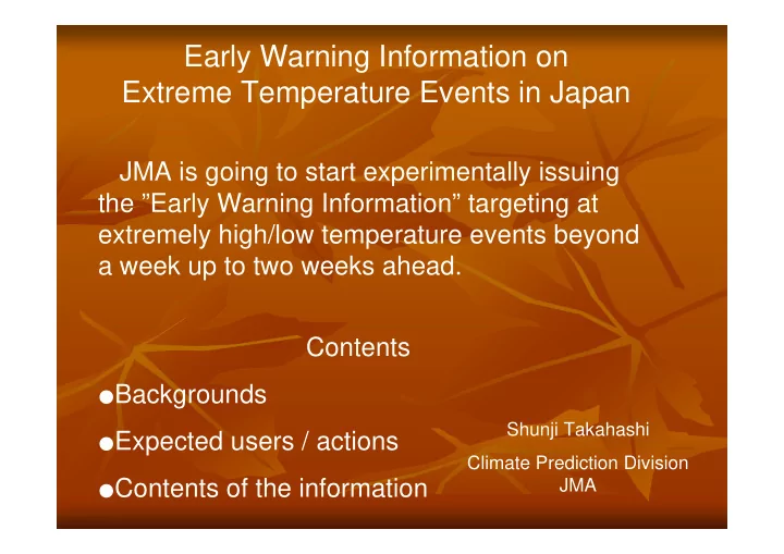 early warning information on extreme temperature events