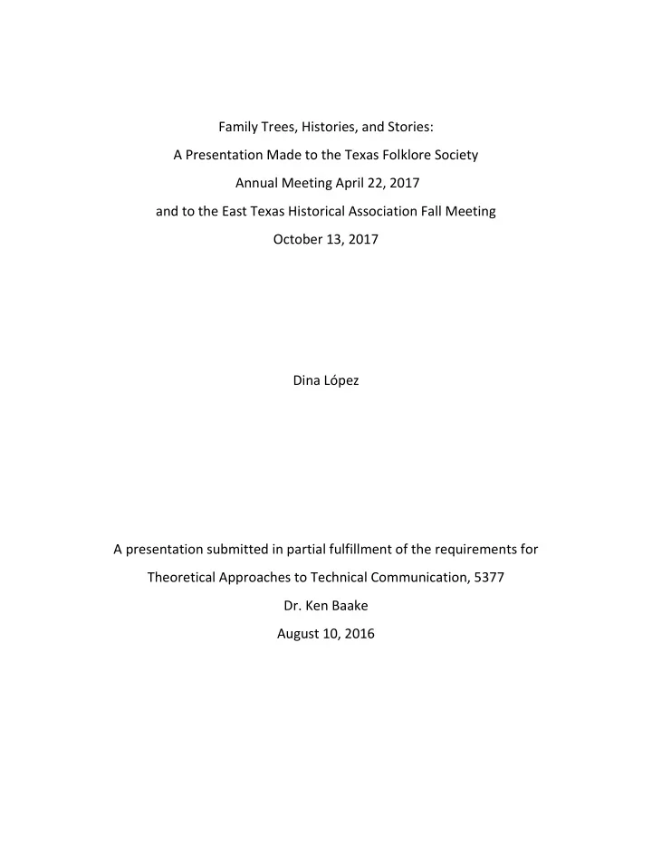family trees histories and stories a presentation made to