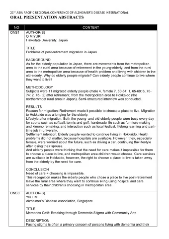 ORAL PRESENTATION ABSTRACTS  NO  CONTENT  ONS1  AUTHOR(S)  O MIYUKI  Hakodate University, Japan