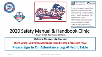 2020 Safety Manual  l &amp; H  Handbook Cli  linic  ic  February 8, 2020- Palm Harbor CSA Center