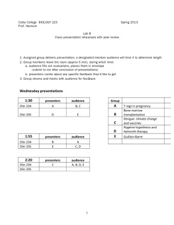 Wednesday  presentations                          1:30    presenters