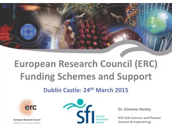 European Research Council (ERC)  Funding Schemes and Support Dublin Castle: 24 th March 2015  Dr.