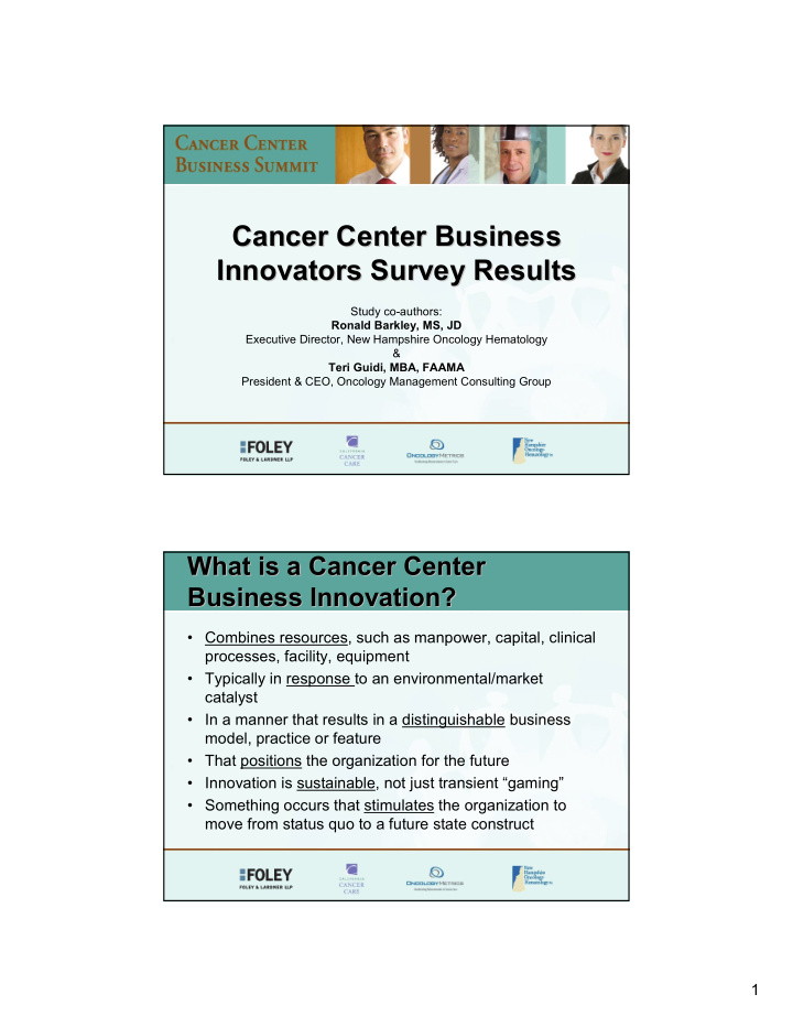 cancer center business cancer center business innovators