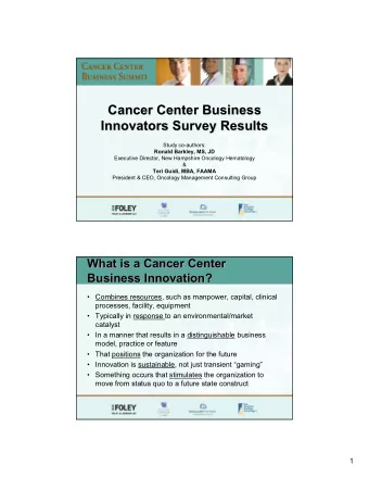 Cancer Center Business  Cancer Center Business  Innovators Survey Results  Innovators Survey