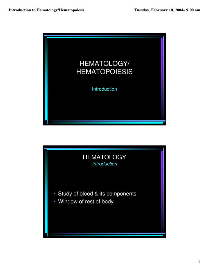 hematology hematopoiesis