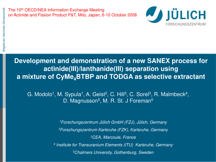 development and demonstration of a new sanex process for